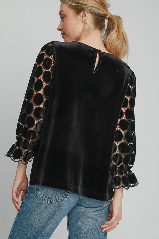 Umgee Polka Dot Lace Long Sleeve Round Neck Blouse Apparel Apparel Ship from USA TikTok Trendsi Umgee USA Trendsi https://www.cyberehub.com