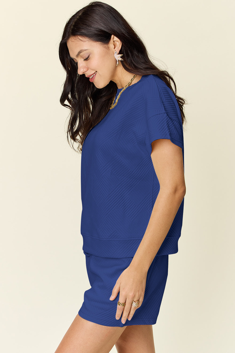 Double Take Full Size Texture Short Sleeve T-Shirt and Drawstring Shorts Set Apparel/Tops Double Take Ship from USA TikTok Tops Trendsi USPS Walmart Walmart Apparel Trendsi https://www.cyberehub.com