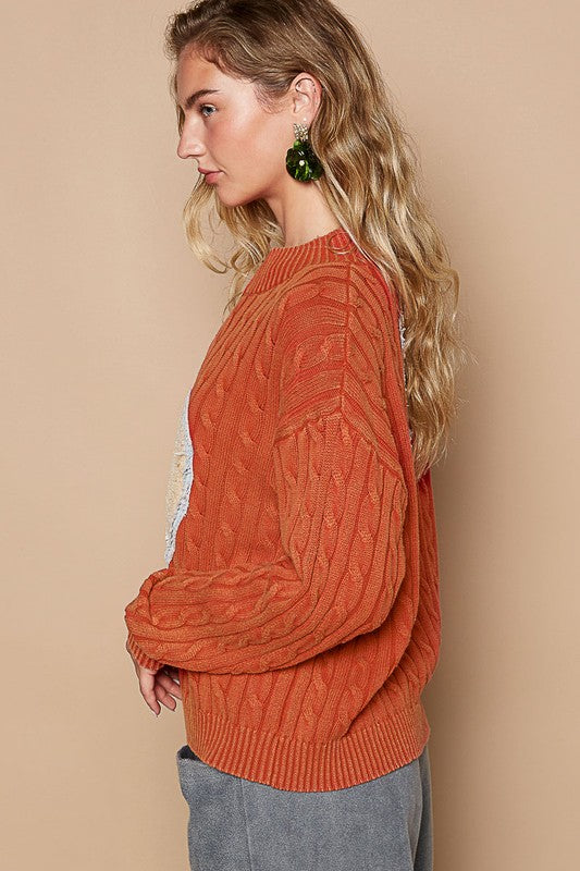 POL Cable-Knit Peace Patch Dropped Shoulder Sweater Tops/Jackets/Sweaters Clothing Tops POL Ship from USA TikTok Trendsi USPS Walmart Trendsi https://www.cyberehub.com