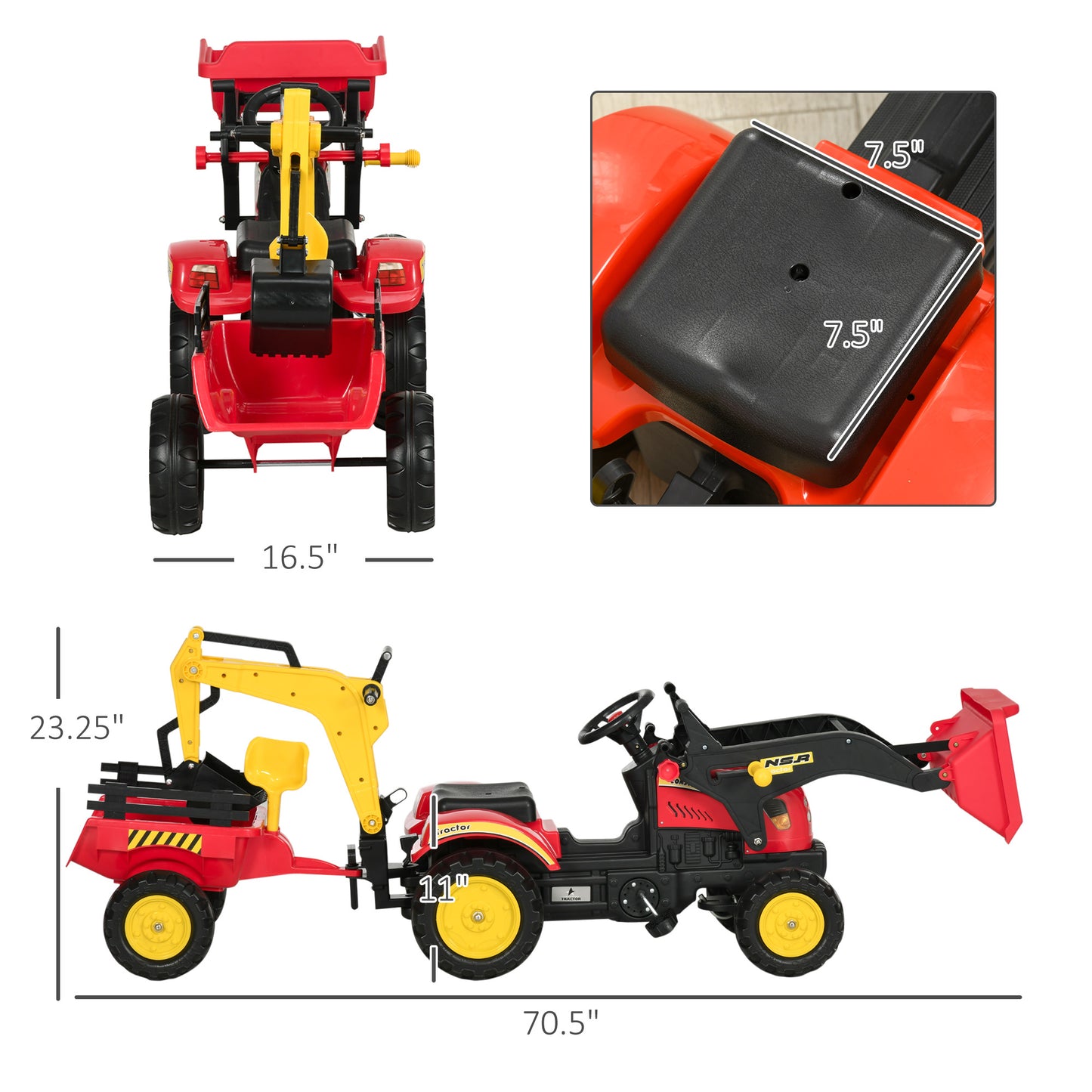 3 in1 Kids Ride On Excavator/Bulldozer, Pedal Car Digger Toy Move Forward/Back with 6 Wheels and Detachable Cargo Trailer Car Giga GNJ Toys Walmart Giga https://www.cyberehub.com