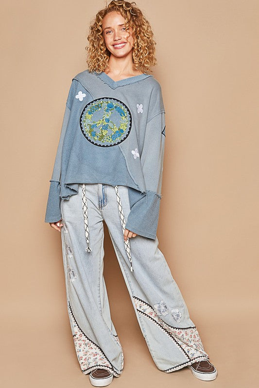 POL Peace Embroidered Exposed Seam Back Ruffle V-Neck Top Apparel Apparel POL Ship from USA TikTok Trendsi Trendsi https://www.cyberehub.com