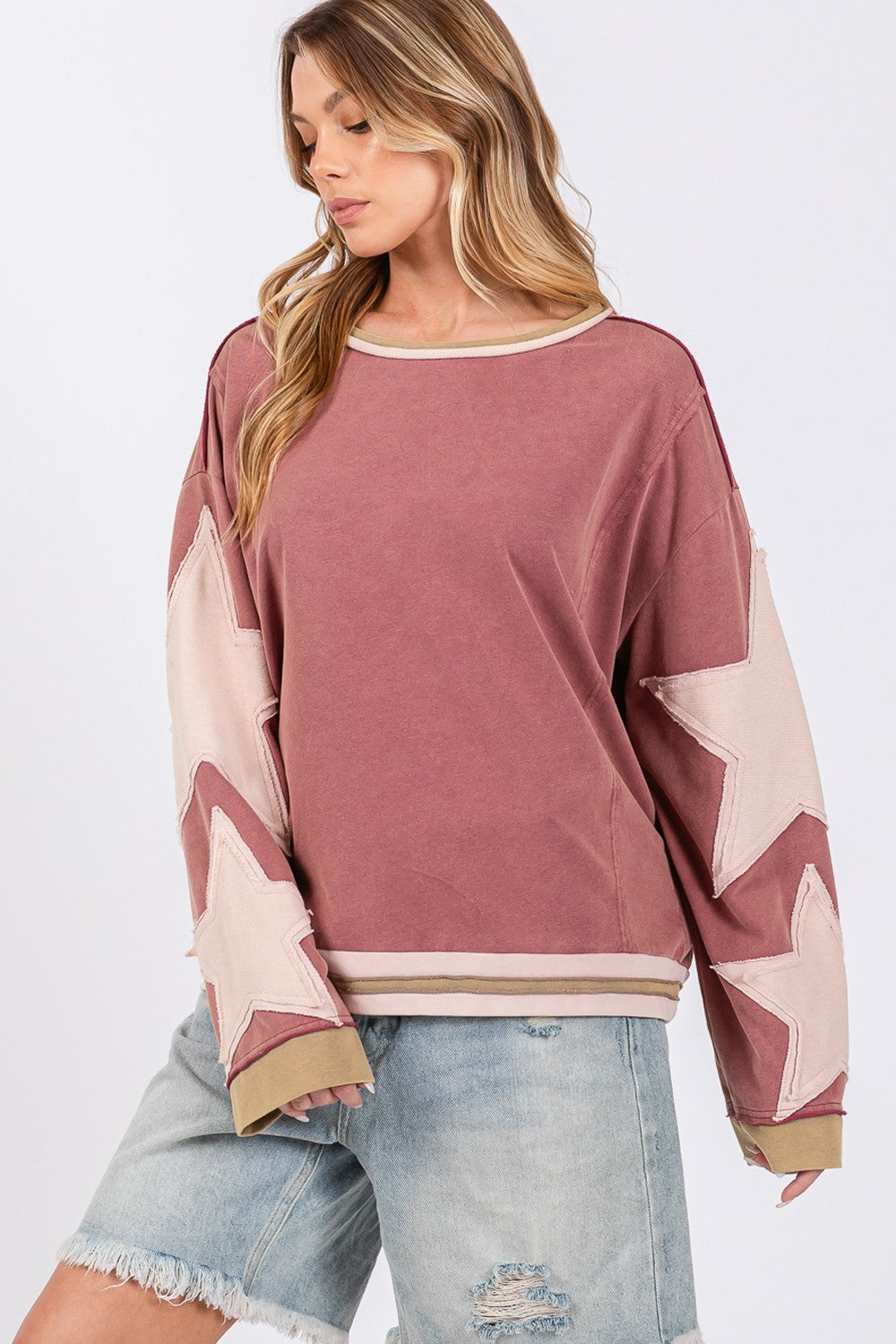 SAGE + FIG French Terry Star Applique Patch Sweatshirt Apparel/Tops SAGE+FIG Ship from USA TikTok Tops Trendsi USPS Walmart Walmart Apparel Trendsi https://www.cyberehub.com
