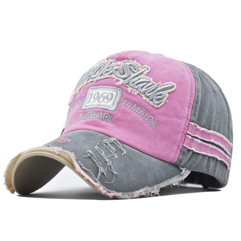 Ripped Retro Duck Tongue Stitching Letters Baseball Hat Pink Gray Adjustable Apparel/Hat CJ Hat Ship From China CJ https://www.cyberehub.com