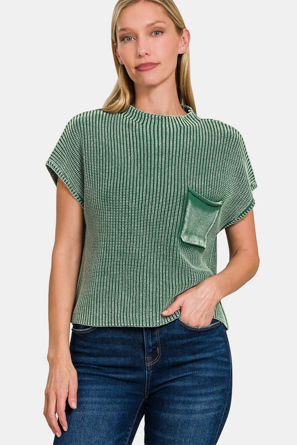Zenana Washed Mock Neck Short Sleeve Cropped Sweater Dk Green Shirt Apparel Clothing Tops Ship from USA Shirts USA Women Zenana Trendsi https://www.cyberehub.com