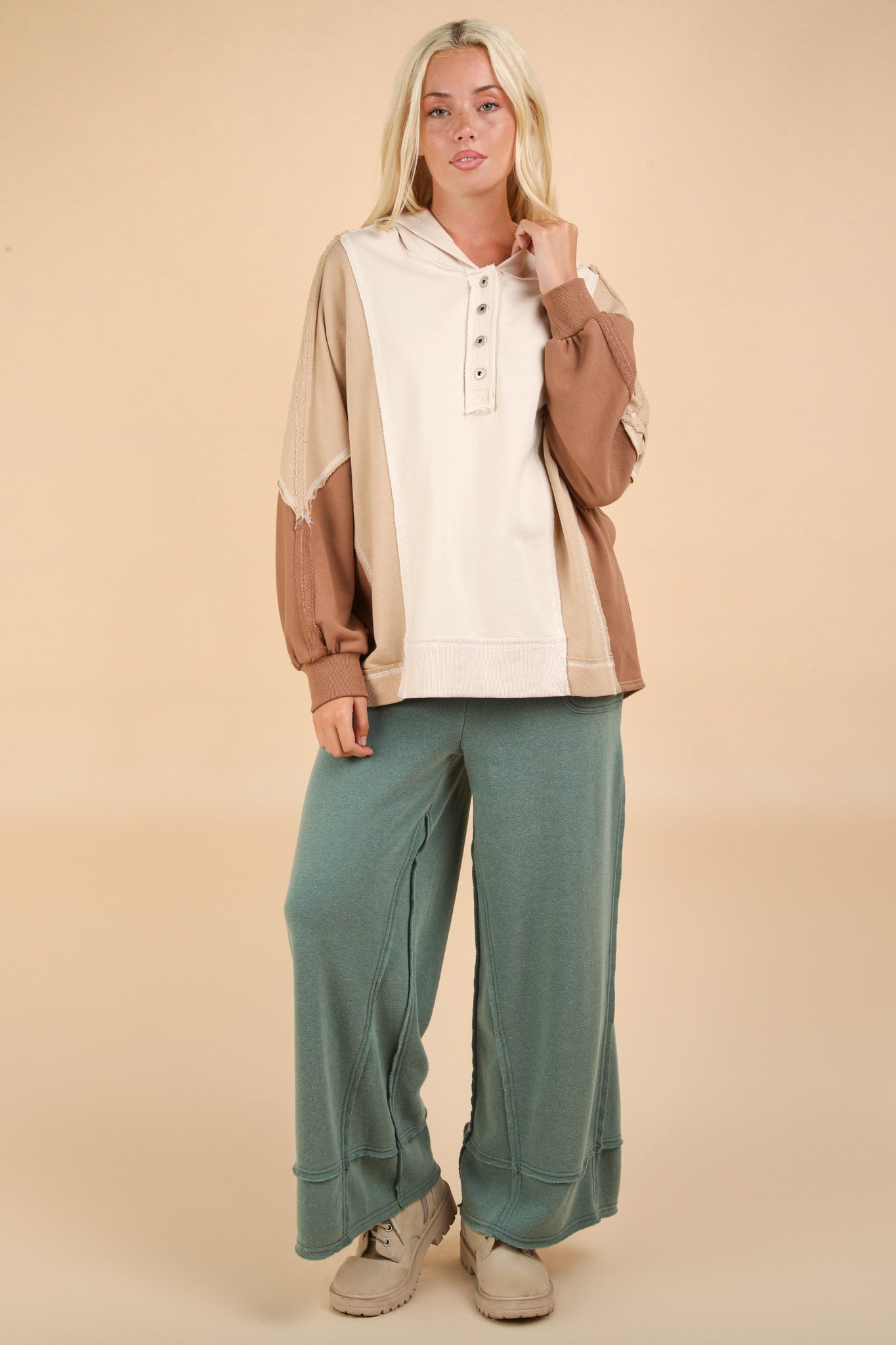 VERY J Exposed Seam Color Block Half Button Hoodie Apparel/Tops Ship from USA TikTok Tops Trendsi USPS VERY J Walmart Walmart Apparel Trendsi https://www.cyberehub.com