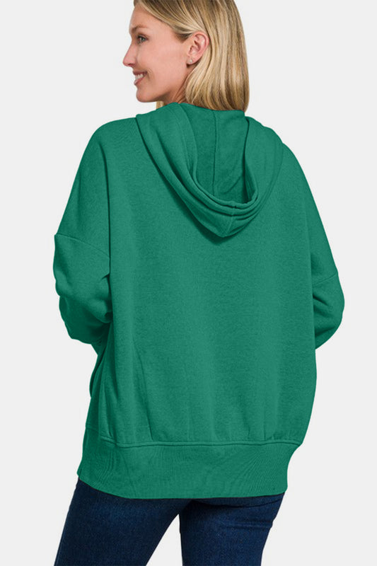 Zenana Half Snap Long Sleeve Hoodie with Kangaroo Pocket Apparel/Tops Ship from USA TikTok Tops Trendsi USPS Walmart Walmart Apparel Zenana Trendsi https://www.cyberehub.com