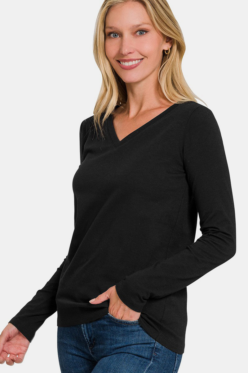 Zenana Full Size V-Neck Long Sleeve T-Shirt Apparel/Tops Ship from USA TikTok Tops Trendsi USPS Walmart Walmart Apparel Zenana Trendsi https://www.cyberehub.com