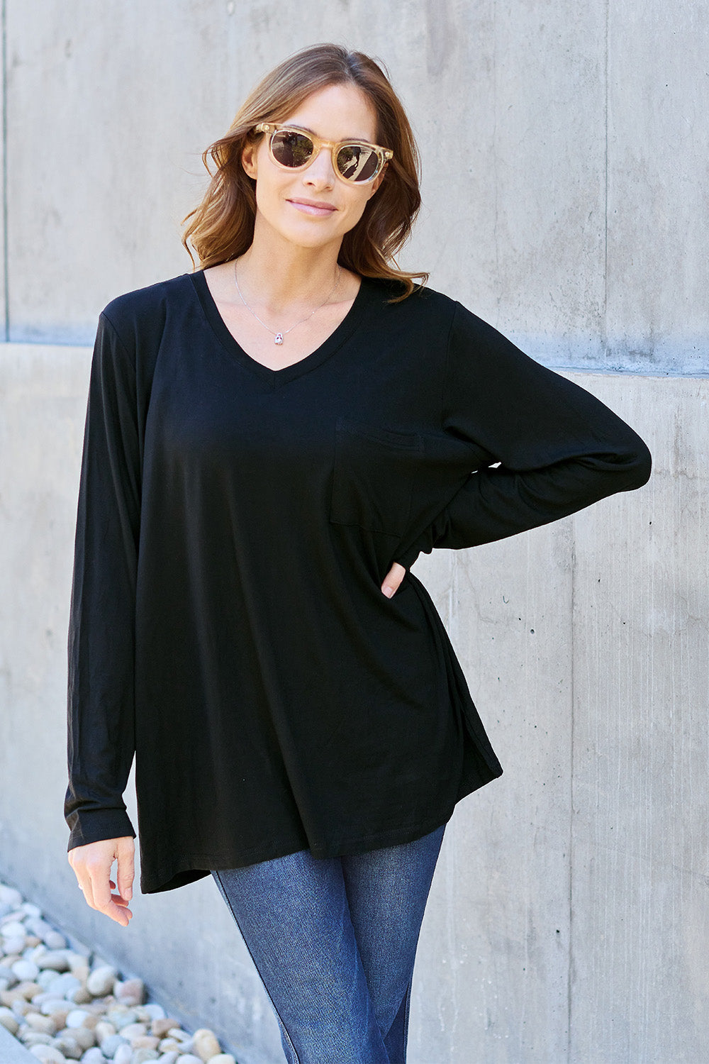 Basic Bae Full Size V-Neck Long Sleeve Top Black Apparel/Tops Basic Bae Ship from USA TikTok Tops Trendsi USPS Walmart Walmart Apparel Trendsi https://www.cyberehub.com