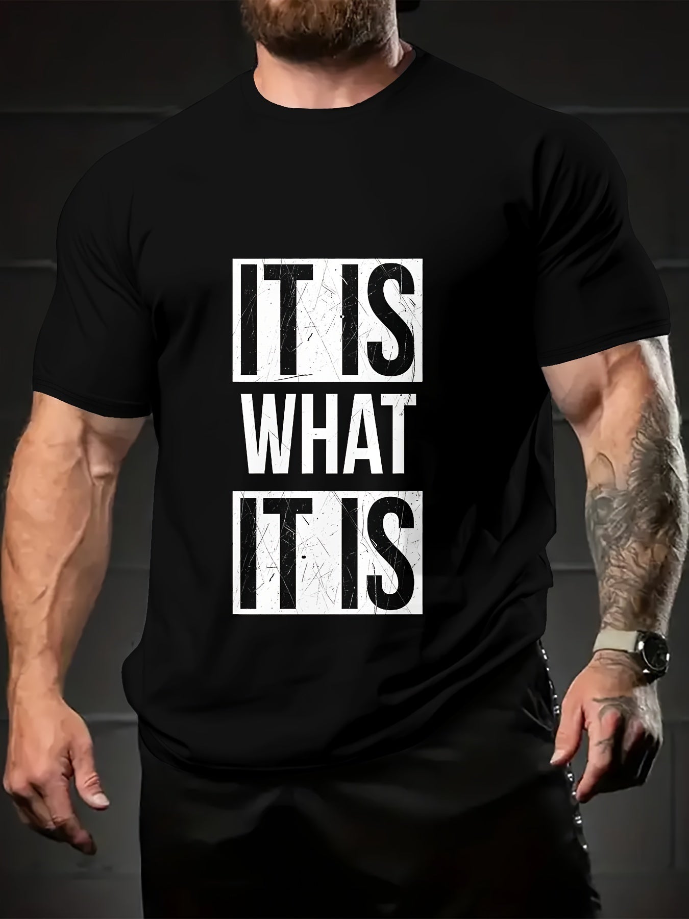 IT IS WHAT IT IS Fun Text Printed Round Neck Short Sleeved T-shirt For Men, Casual Summer T-shirt For Daily Wearing And Vacation Resorts Apparel/Shirt/Graphic Shirt SNULLO https://www.cyberehub.com