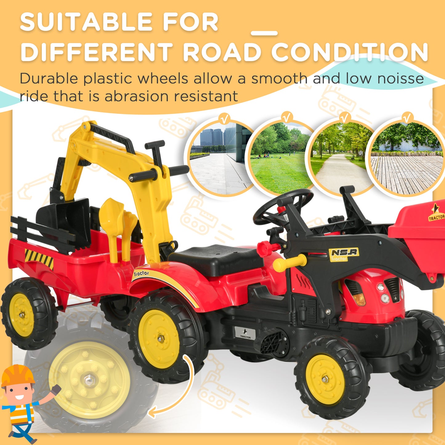 3 in1 Kids Ride On Excavator/Bulldozer, Pedal Car Digger Toy Move Forward/Back with 6 Wheels and Detachable Cargo Trailer Car Giga GNJ Toys Walmart Giga https://www.cyberehub.com