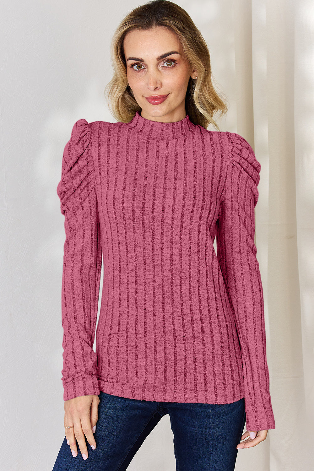 Basic Bae Full Size Ribbed Mock Neck Puff Sleeve T-Shirt Pink Apparel/Tops Basic Bae Ship from USA TikTok Tops Trendsi USPS Walmart Walmart Apparel Trendsi https://www.cyberehub.com