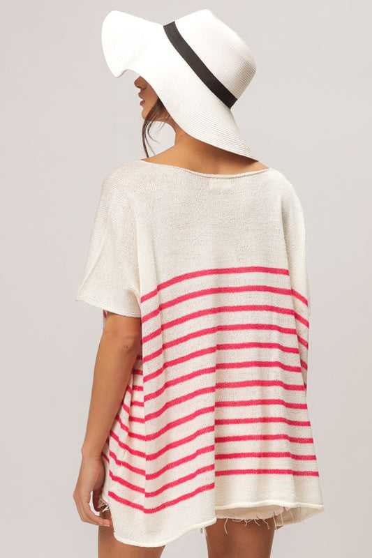 BiBi V Neck Striped Short Sleeve Top Apparel/Tops BiBi Ship from USA TikTok Tops Trendsi USPS Walmart Walmart Apparel Trendsi https://www.cyberehub.com