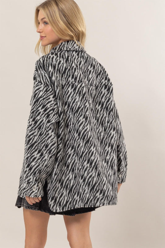 HYFVE Zebra Print Snap Down Long Sleeve Shacket Tops/Jackets/Sweaters Clothing Tops HYFVE Ship from USA TikTok Trendsi USPS Walmart Trendsi https://www.cyberehub.com