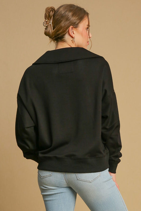 Umgee Johnny Collar Dropped Shoulder Sweatshirt Apparel/Tops Ship from USA TikTok Tops Trendsi Umgee USA USPS Walmart Walmart Apparel Trendsi https://www.cyberehub.com
