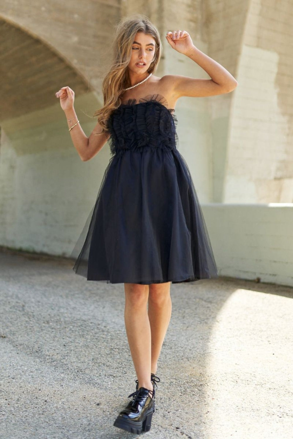 J.NNA Mesh Ruffle Tube Top Swing Dress Black Apparel/Dress Dress J.NNA Ship from USA TikTok Trendsi USPS Walmart Walmart Apparel Trendsi https://www.cyberehub.com