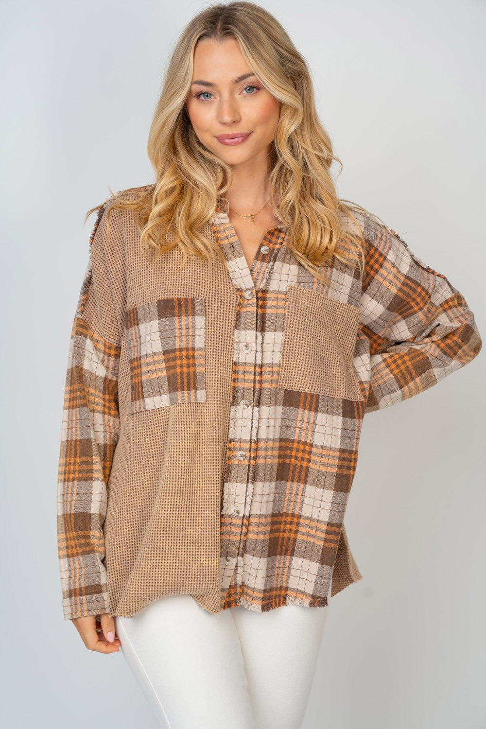 White Birch Full Size Contrast Plaid Button Down Shirt Tops/Jackets/Sweaters Clothing Tops Ship from USA TikTok Trendsi USPS Walmart White Birch Trendsi https://www.cyberehub.com