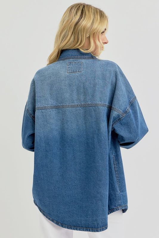 RISEN Full Size Snap Down Long Sleeve Denim Shacket Tops/Jackets/Sweaters Clothing Tops RISEN Ship from USA TikTok Trendsi USPS Walmart Trendsi https://www.cyberehub.com