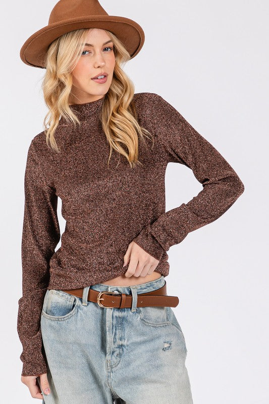 SAGE + FIG Glitter Mock Neck Lettuce Hem Long Sleeve Top Apparel Apparel SAGE+FIG Ship from USA TikTok Trendsi Trendsi https://www.cyberehub.com