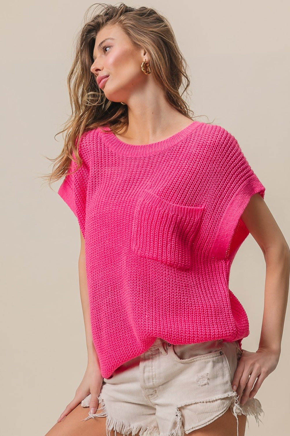 BiBi Patch Pocket Short Sleeve Sweater Shirt Apparel BiBi Clothing Tops Ship from USA Shirts USA Women Trendsi https://www.cyberehub.com
