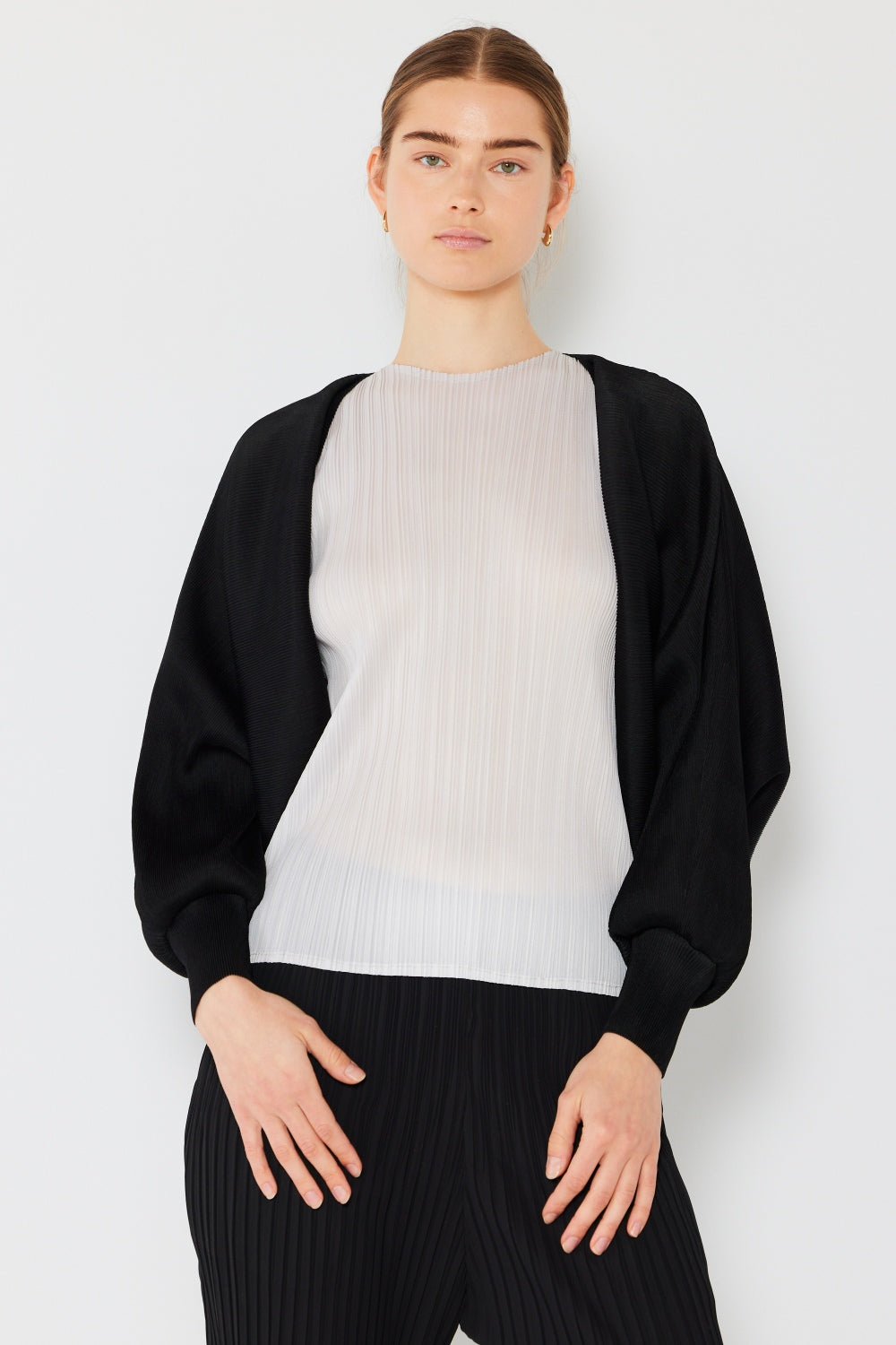 Marina West Swim Rib Pleated Puff Sleeve Bolero Cardigan Black One Size Shirt Apparel Clothing Tops Marina West Swim Ship from USA Shirts USA Women Trendsi https://www.cyberehub.com