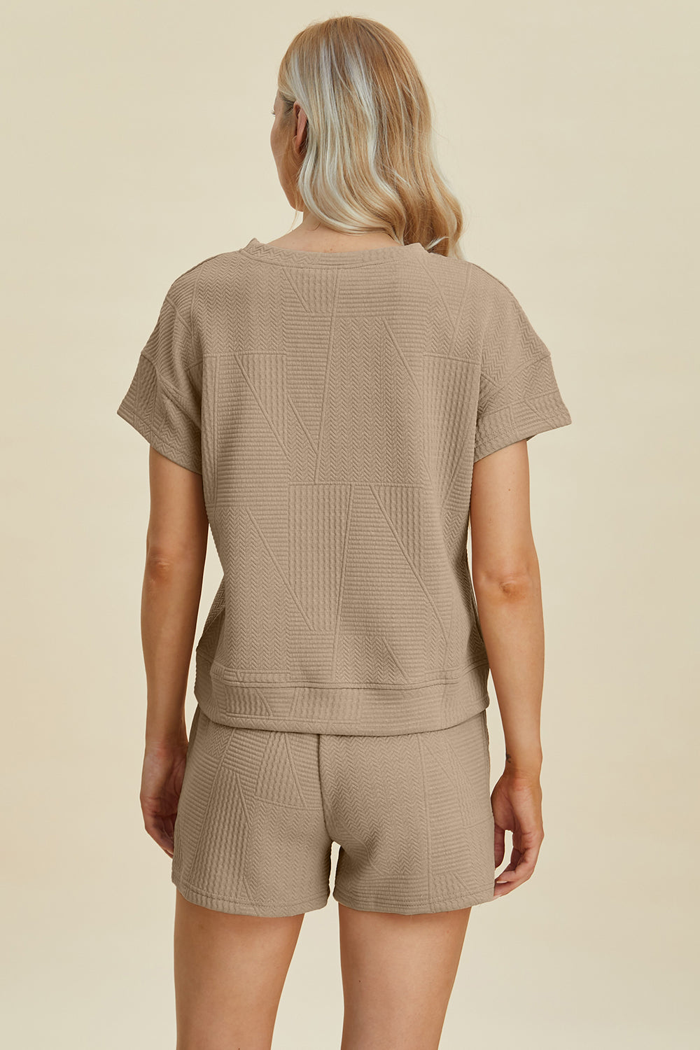 Double Take Full Size Texture Short Sleeve Top and Shorts Set Tops/Jackets/Sweaters Clothing Tops Double Take Outlets 2.20-3.30 Ship from USA TikTok Trendsi USPS Walmart Trendsi https://www.cyberehub.com