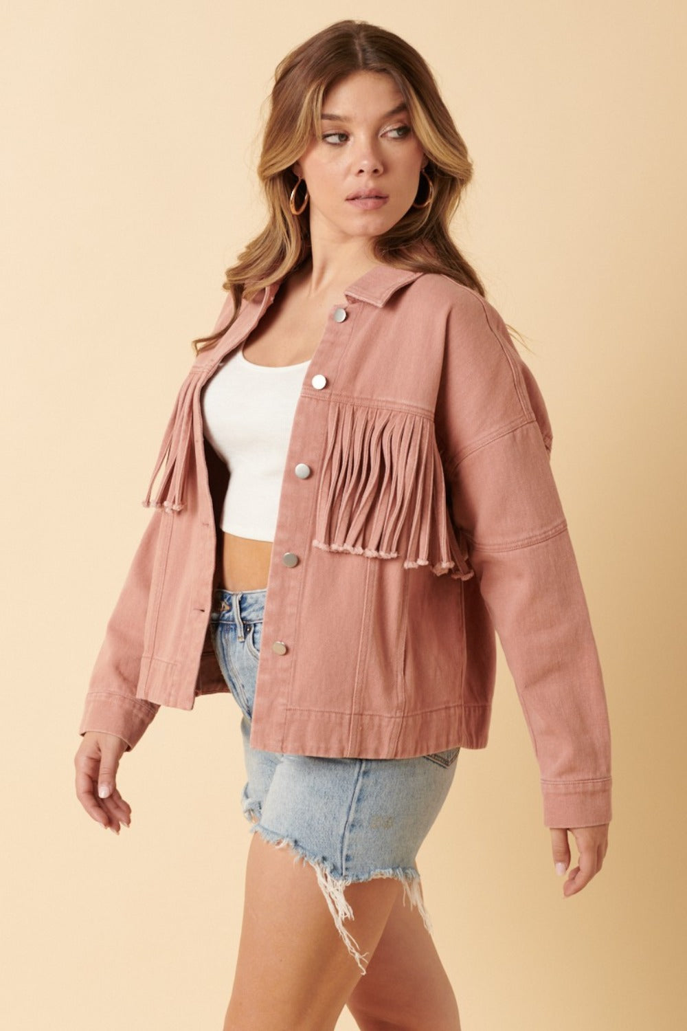Mittoshop Fringe Detail Cotton Twill Jacket Shirt Apparel Clothing Tops Mittoshop Ship from USA Shirts USA Women Trendsi https://www.cyberehub.com
