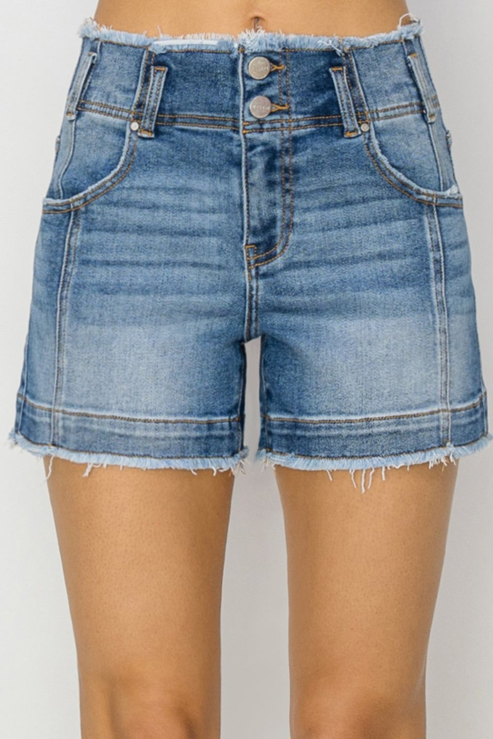 RISEN High Rise Seam Detailed Raw Edge Denim Shorts Bottoms Bottoms Clothing Pants RISEN Ship from USA Women Trendsi https://www.cyberehub.com