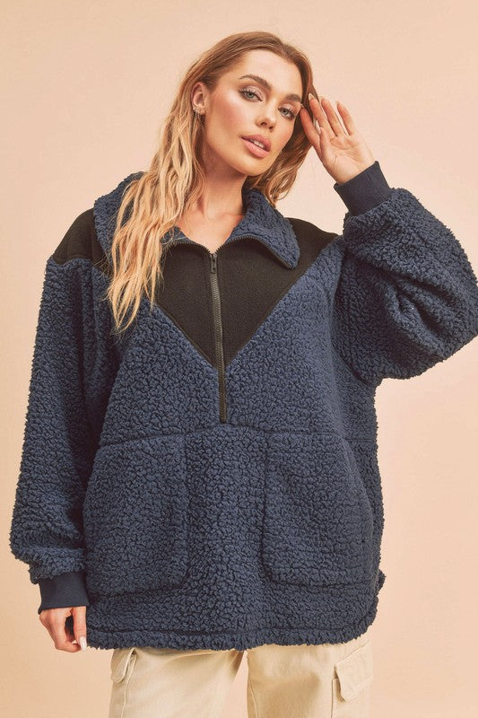 Aemi+Co Two Tone Half Zip Fleece Sweatshirt Navy Apparel/Tops Aemi+Co Ship from USA TikTok Tops Trendsi USPS Walmart Walmart Apparel Trendsi https://www.cyberehub.com