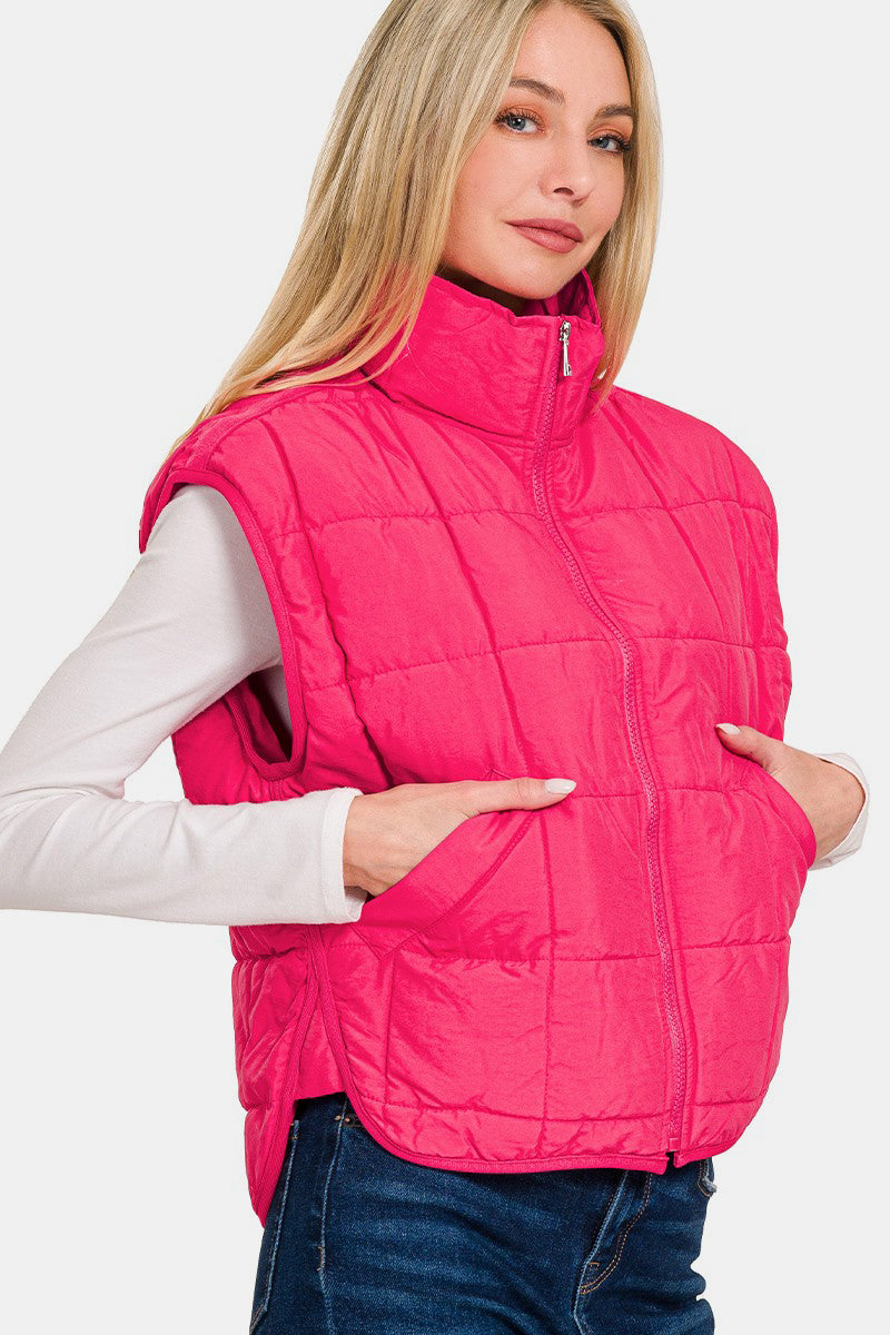Zenana Zip Up Cropped Puffer Vest with Pockets Tops/Jackets/Sweaters Clothing Tops Ship from USA TikTok Trendsi USPS Walmart Zenana Trendsi https://www.cyberehub.com