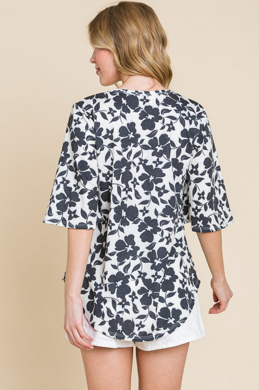 BOMBOM Floral Decorative Button V-Neck Top Apparel/Tops BOMBOM Ship from USA TikTok Tops Trendsi USPS Walmart Walmart Apparel Trendsi https://www.cyberehub.com