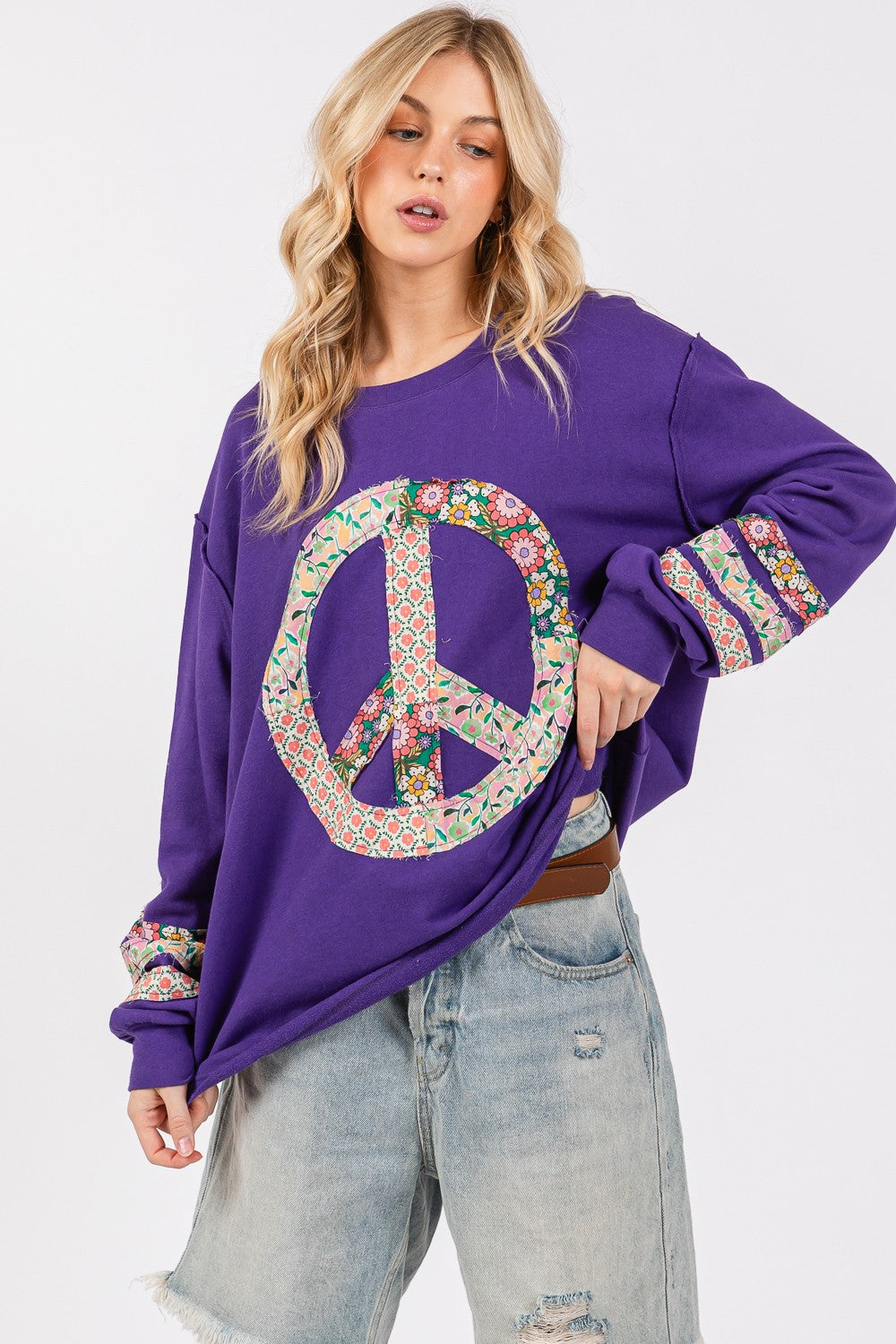 SAGE+FIG Peace Applique Patch Long Sleeve Top Apparel/Tops SAGE+FIG Ship from USA TikTok Tops Trendsi USPS Walmart Walmart Apparel Trendsi https://www.cyberehub.com