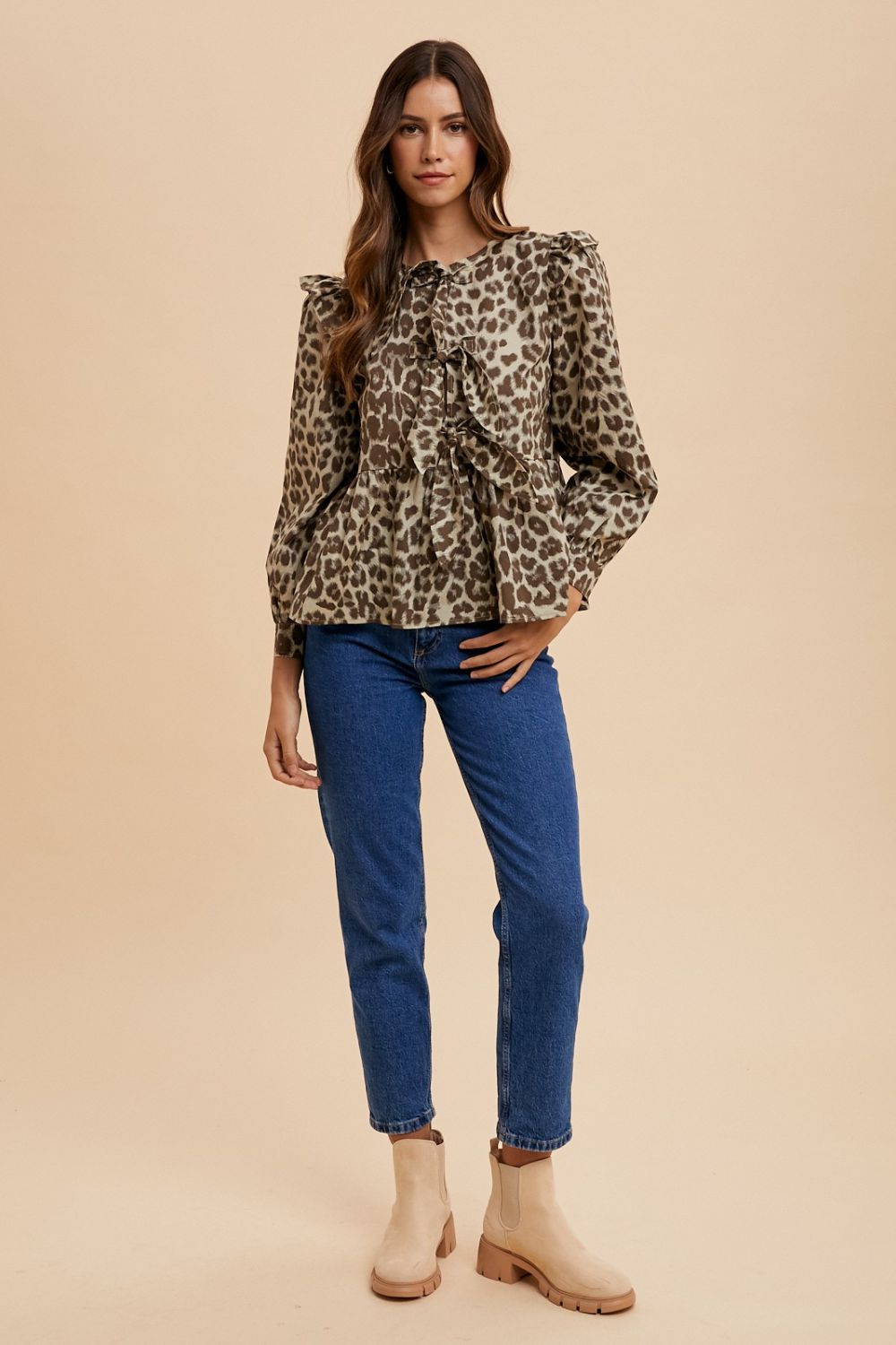 Annie Wear Tied Leopard Round Neck Peplum Blouse Apparel Annie Wear Apparel Ship from USA TikTok Trendsi Trendsi https://www.cyberehub.com