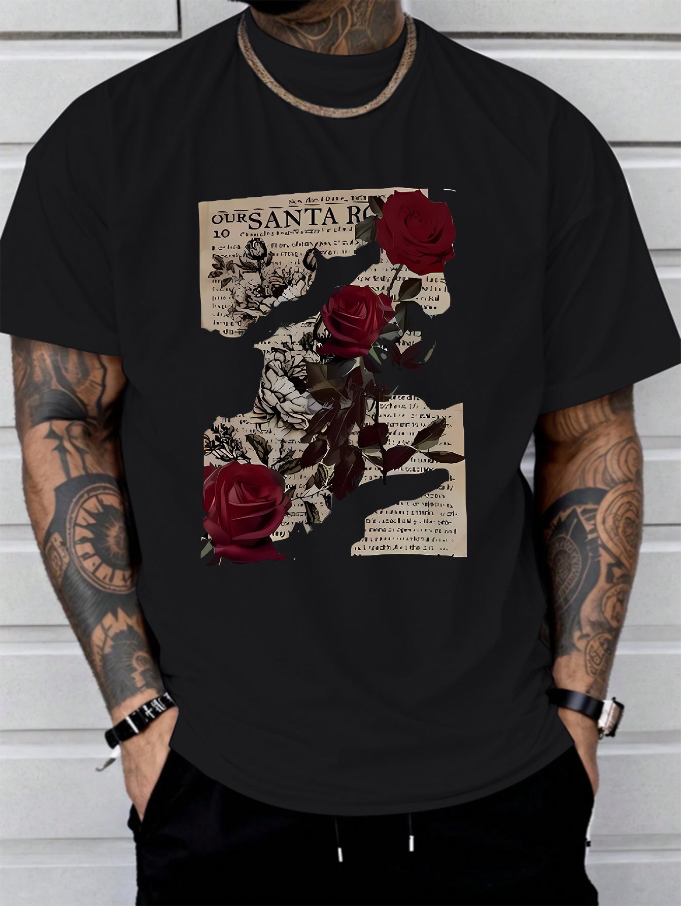 Rose Print Comfortable Soft T-shirt, Men's T-shirt, Summer Casual Short Sleeved T-shirt Apparel/Shirt/Graphic Shirt SNULLO https://www.cyberehub.com