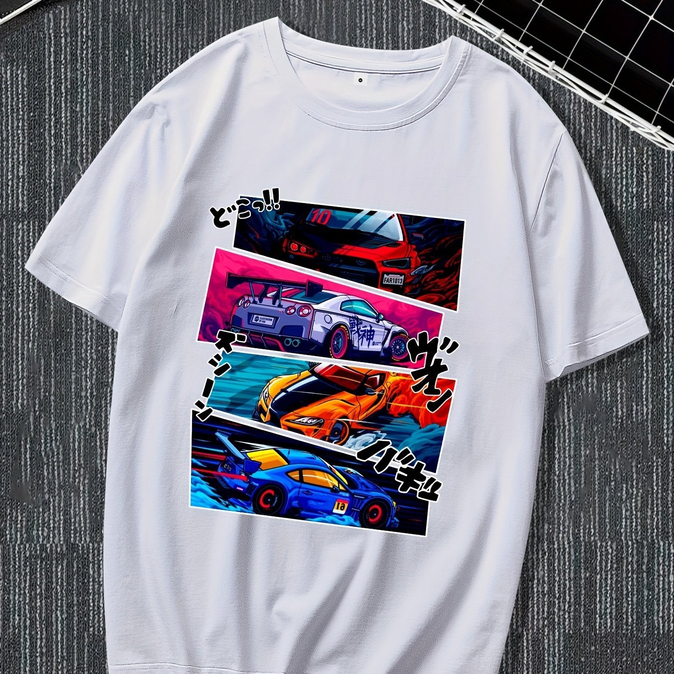 Men's Street Style Short Sleeved Round Neck T-shirt With Summer Outdoor Sports Car Pattern Print White Apparel/Shirt/Graphic Shirt SNULLO https://www.cyberehub.com