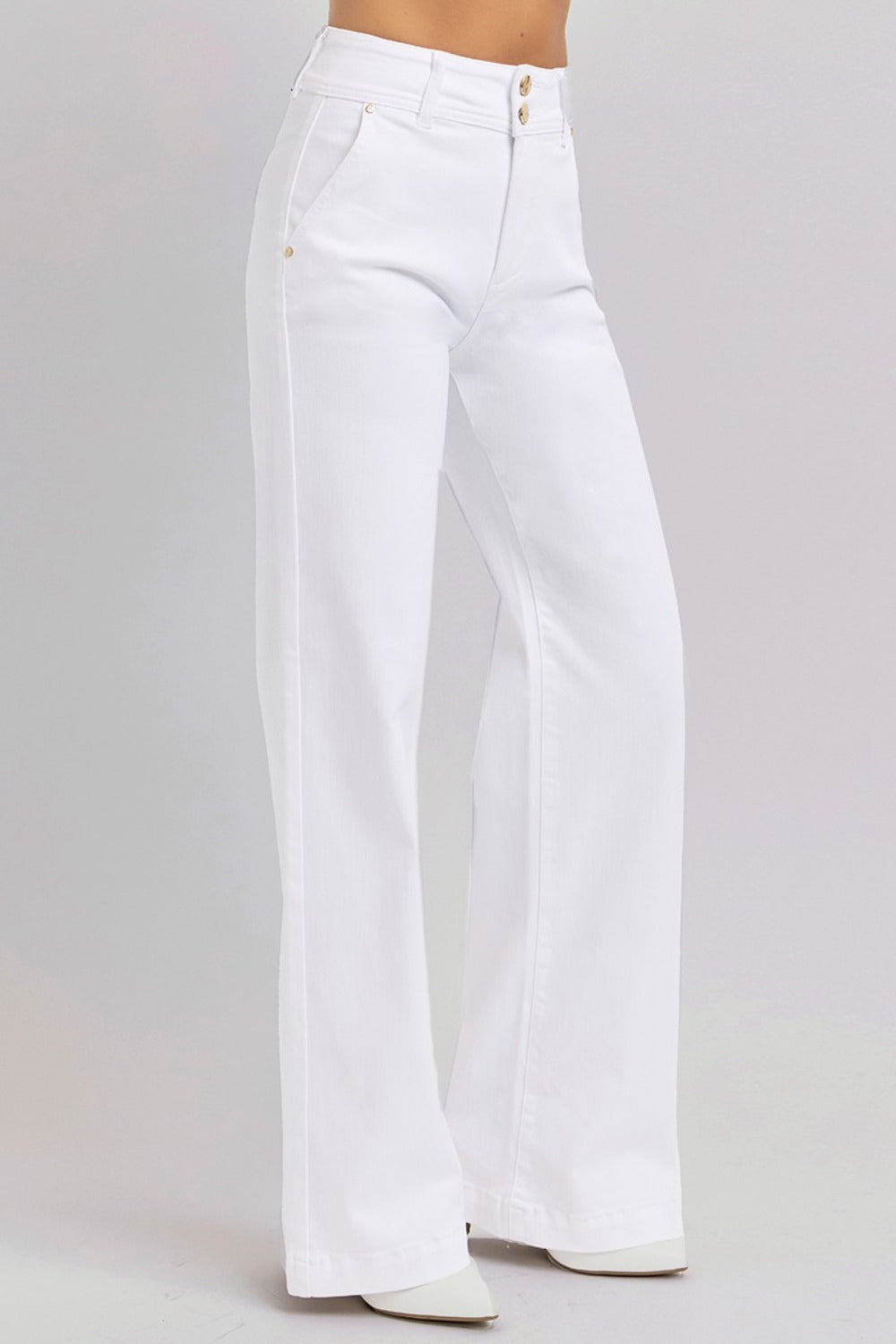 RISEN Full Size Tummy Control Double Button Wide Leg Jeans Bottoms Bottoms Clothing Pants RISEN Ship from USA Women Trendsi https://www.cyberehub.com