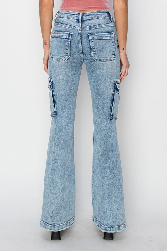 RISEN Full Size High Rise Cargo Flare Jeans Bottoms Bottoms Clothing RISEN Ship from USA Women Trendsi https://www.cyberehub.com