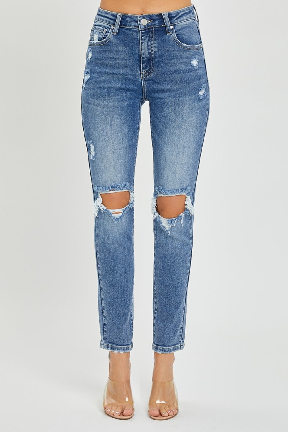 Risen Full Size High Rise Knee Distressed Skinny Jeans Bottoms Bottoms Clothing Pants RISEN Ship from USA Women Trendsi https://www.cyberehub.com