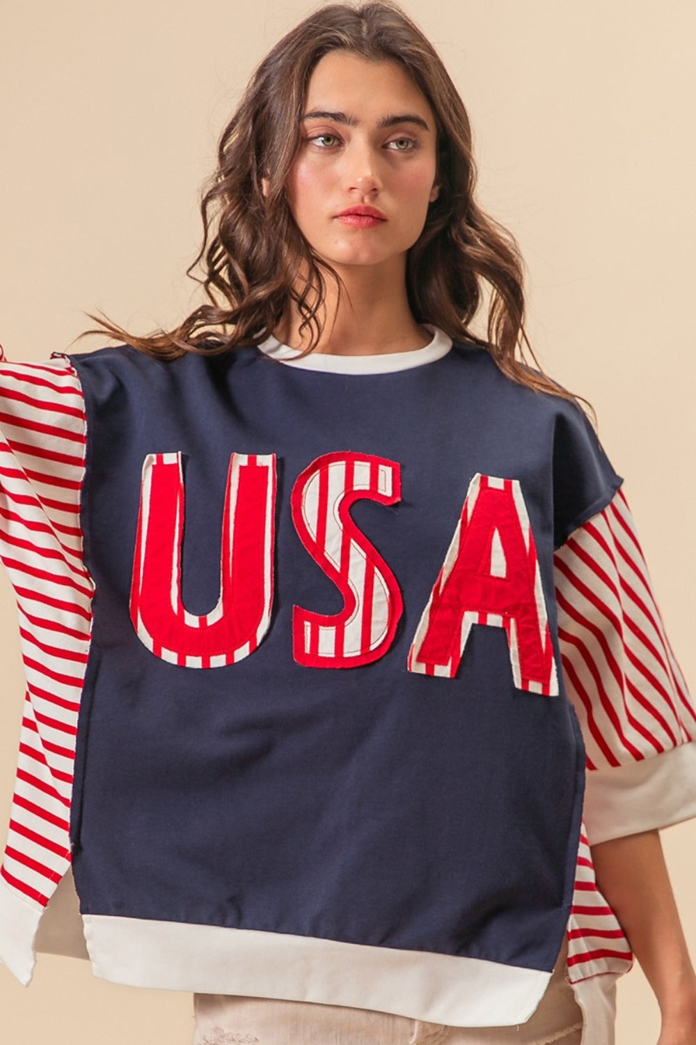 BiBi USA Letter Patchwork Contrast Short Sleeve T-Shirt Apparel/Tops BiBi Ship from USA TikTok Tops Trendsi USPS Walmart Walmart Apparel Trendsi https://www.cyberehub.com