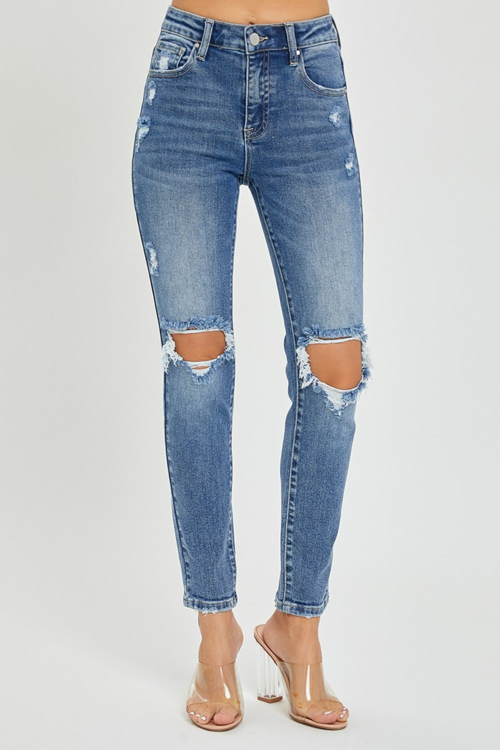Risen Full Size High Rise Knee Distressed Skinny Jeans Bottoms Bottoms Clothing Pants RISEN Ship from USA Women Trendsi https://www.cyberehub.com