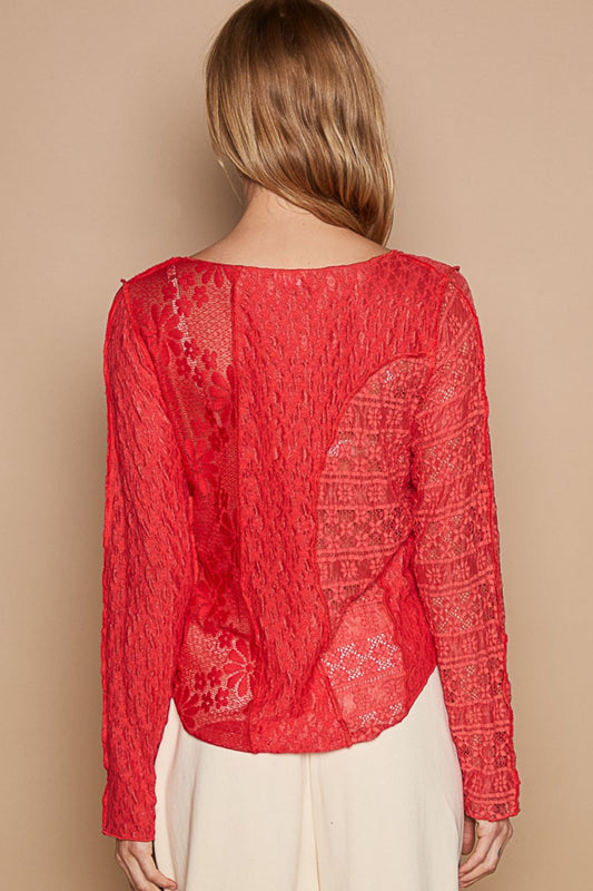 POL Exposed Seam Long Sleeve Lace Knit Top Shirt Apparel Clothing Tops POL Ship from USA Shirts USA Women Trendsi https://www.cyberehub.com
