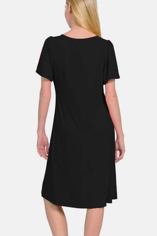 Zenana V-Neck Short Sleeve Dress Apparel/Dress Dress Ship from USA TikTok Trendsi USPS Walmart Walmart Apparel Zenana Trendsi https://www.cyberehub.com