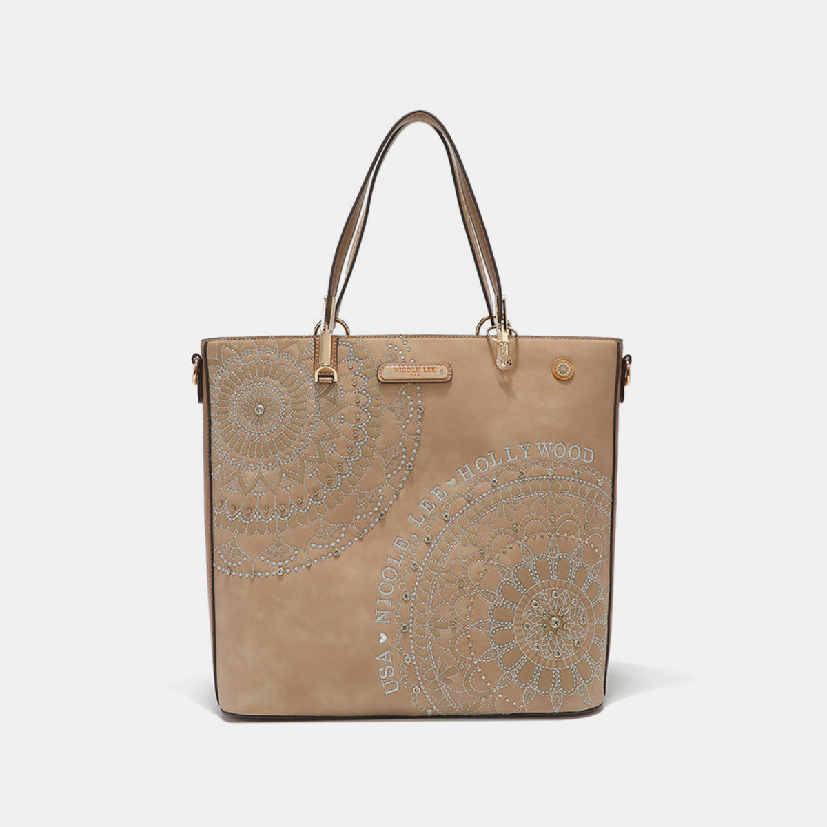 Nicole Lee USA Metallic Stitching Embroidery Inlaid Rhinestone Tote Bag Beige One Size Nicole Lee USA Ship from USA TikTok USA Trendsi https://www.cyberehub.com