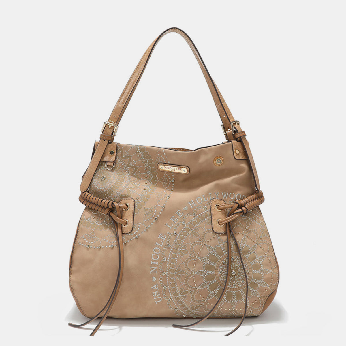 Nicole Lee USA Side Braided Tassel Inlaid Rhinestone Embroidery Hobo Bag Beige One Size Bag Bag Nicole Lee USA Ship from USA Women Trendsi https://www.cyberehub.com
