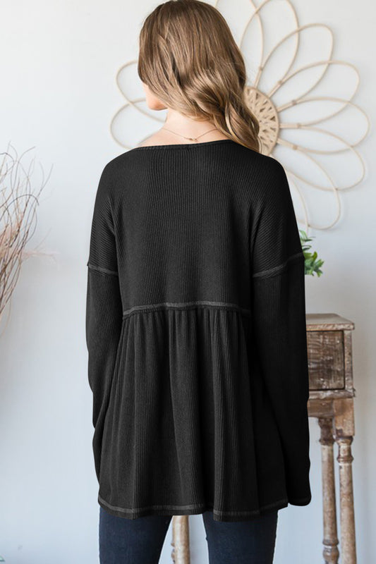 Heimish Full Size V-Neck Long Sleeve Ribbed Babydoll Top Apparel Apparel Heimish Ship from USA TikTok Trendsi Trendsi https://www.cyberehub.com