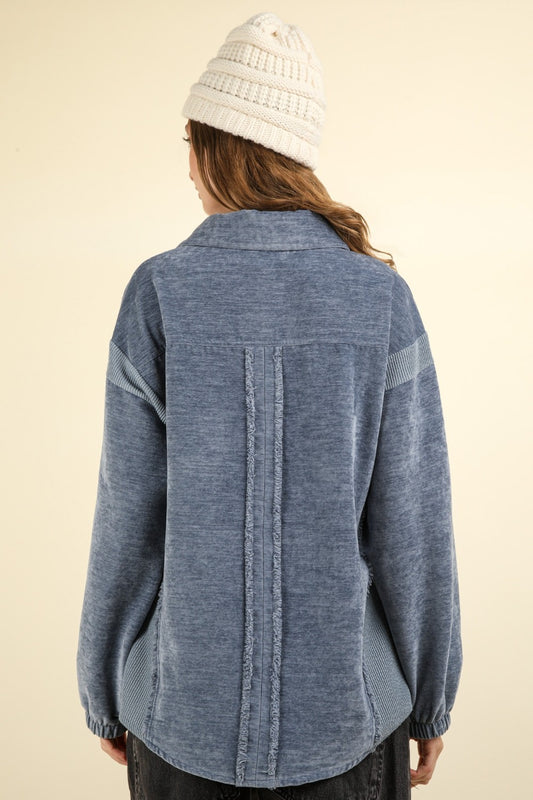 VERY J Mixed Media Button Down Raw Hem Shacket Shirt Apparel Clothing Tops price-change-job-active Ship from USA Shirts USA VERY J Women Trendsi https://www.cyberehub.com