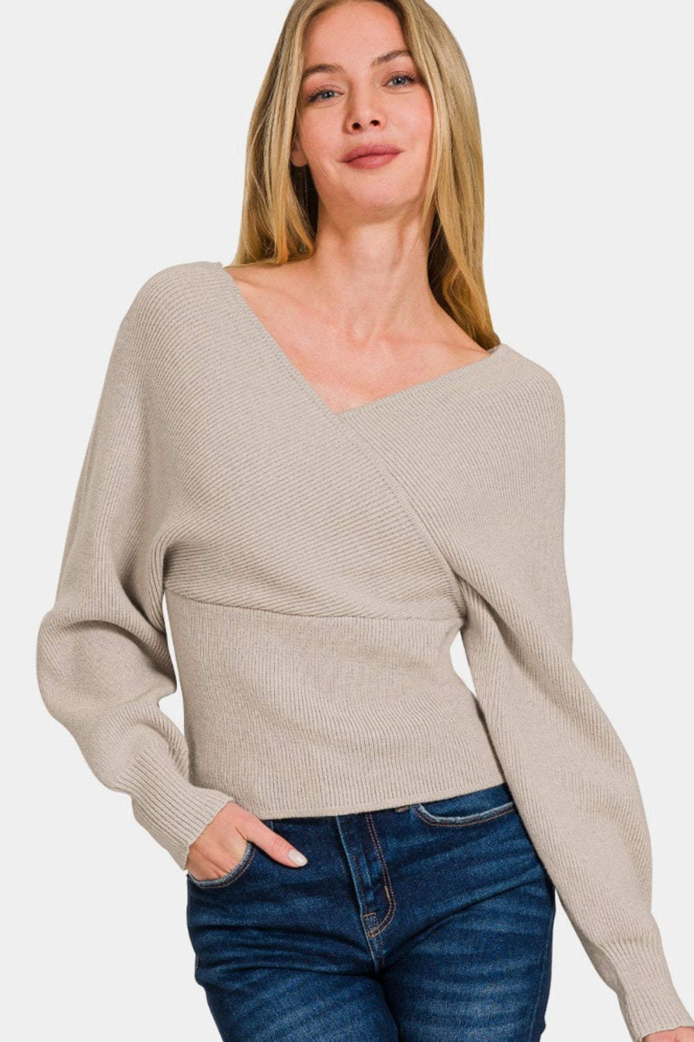 Zenana Cross Wrap Rib Long Sleeve Sweater H Mocha Shirt Apparel Clothing Tops Ship from USA Shirts USA Women Zenana Trendsi https://www.cyberehub.com