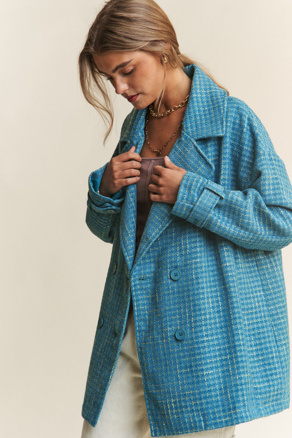 J.NNA Tweed Double-Breasted Long Sleeve Coat Shirt Apparel Clothing Tops J.NNA Ship from USA Shirts USA Women Trendsi https://www.cyberehub.com