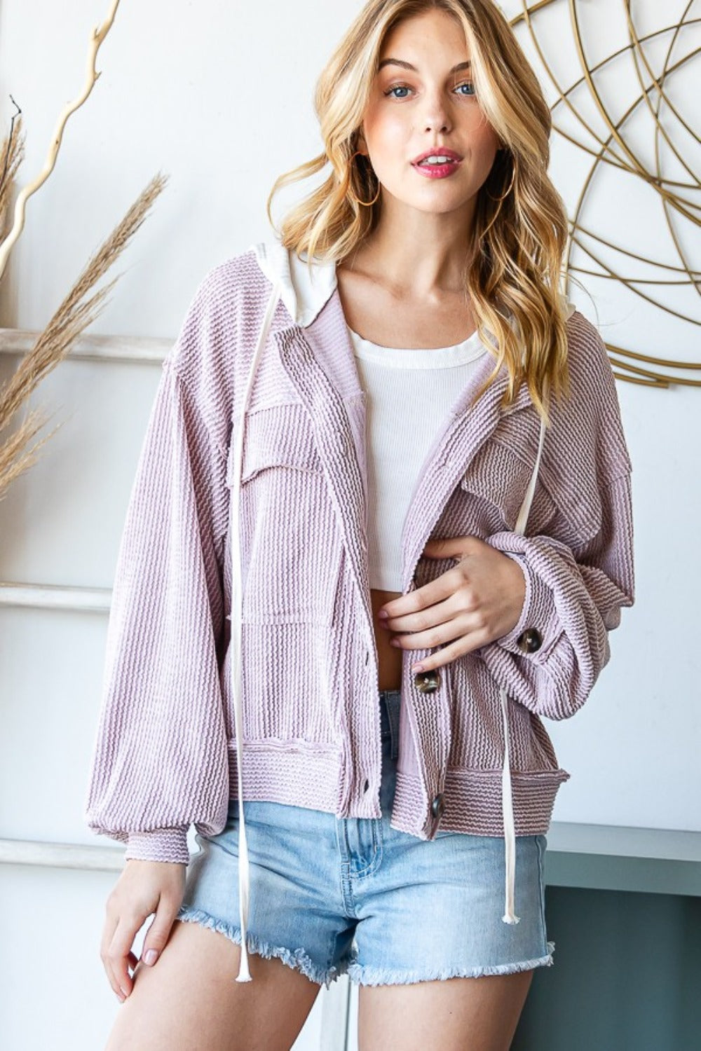 Reborn J Contrast Hooded Button Down Ribbed Jacket Tops/Jackets/Sweaters Clothing Tops Reborn J Ship from USA TikTok Trendsi USPS Walmart Trendsi https://www.cyberehub.com