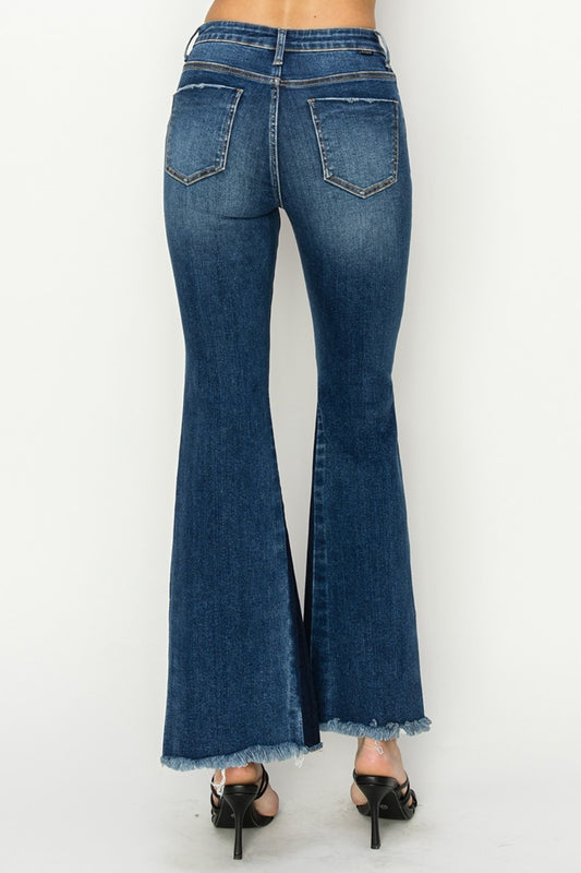 RISEN Full Size High Rise Side Shadow Seam Detail Slit Flare Jeans Bottoms Bottoms Clothing RISEN Ship from USA Women Trendsi https://www.cyberehub.com