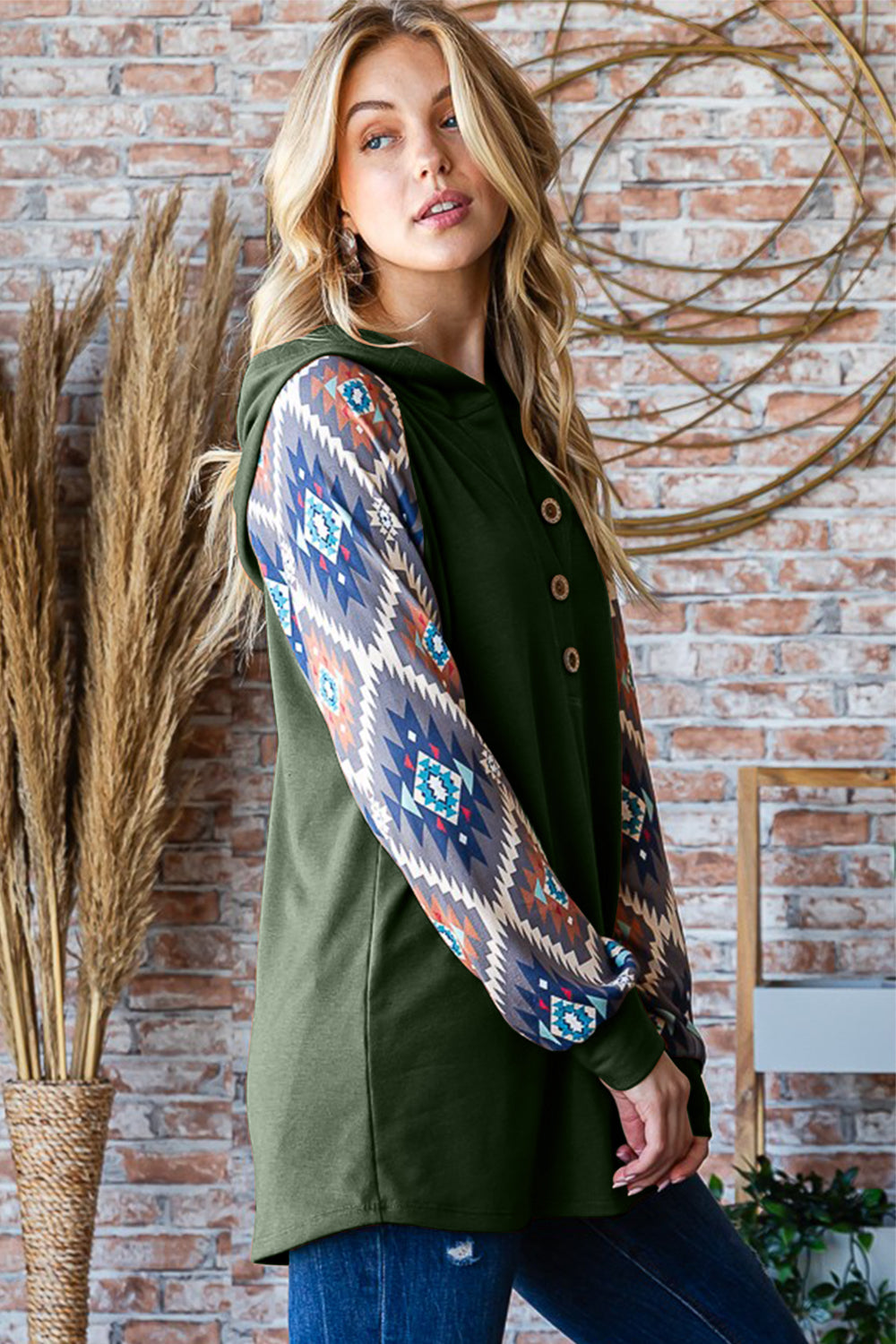 Heimish Full Size Half Button Printed Long Sleeve Hooded Top Tops/Jackets/Sweaters Clothing Tops Heimish Ship from USA TikTok Trendsi USPS Walmart Trendsi https://www.cyberehub.com